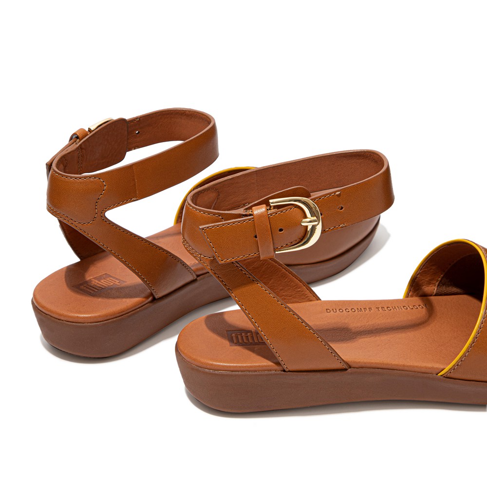 Fitflop Womens Sandals - Cova Pop-binding Leather Peep-toe - Brown - 512-BSCDGK